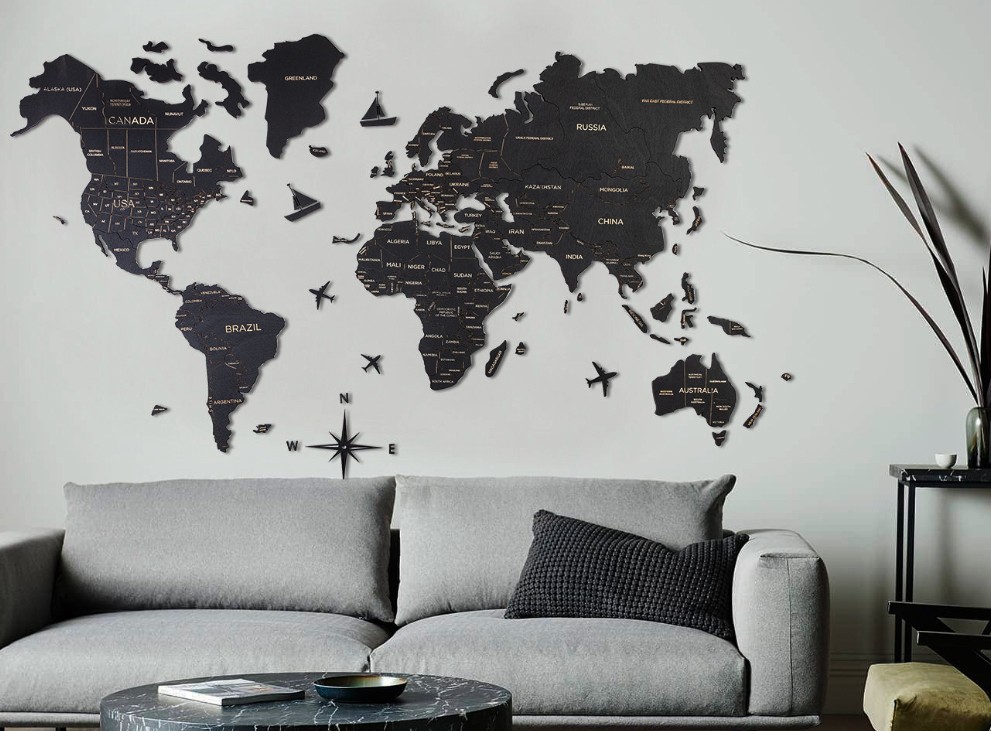 maailmankartta seinällä väri musta