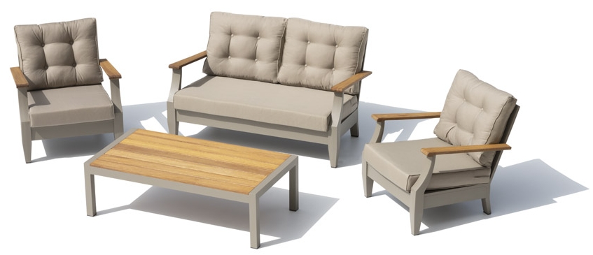 Terassiistuimet ylellisessä modernissa puutarhassa - sohva ja nojatuolit 4 hengelle + pöytä