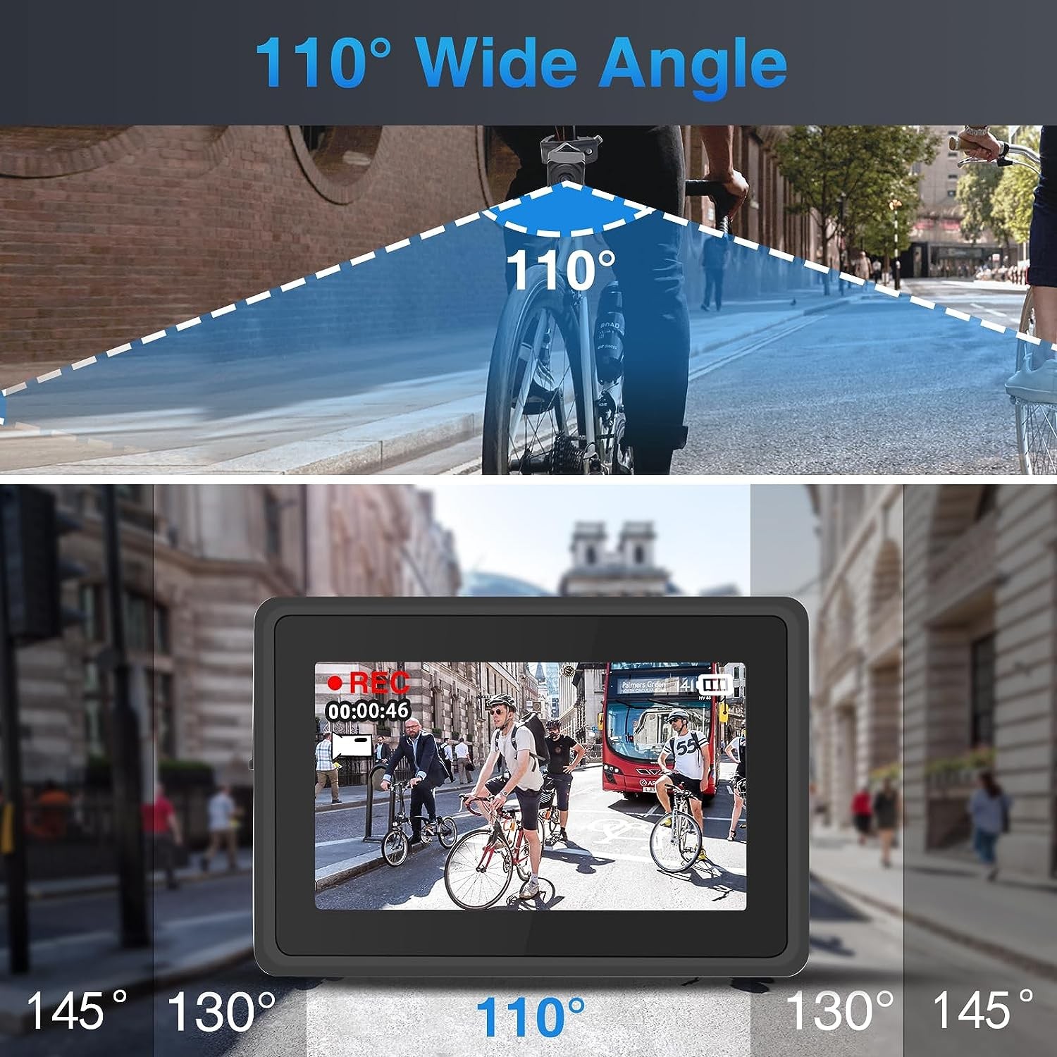 polkupyörän kameran katselukulma 110 astetta + näyttö