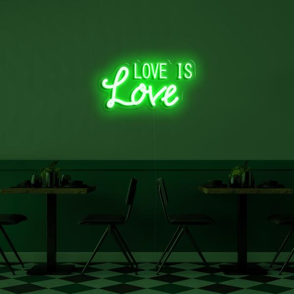 3D neon LED logo seinällä - Love is Love, mitat 50 cm