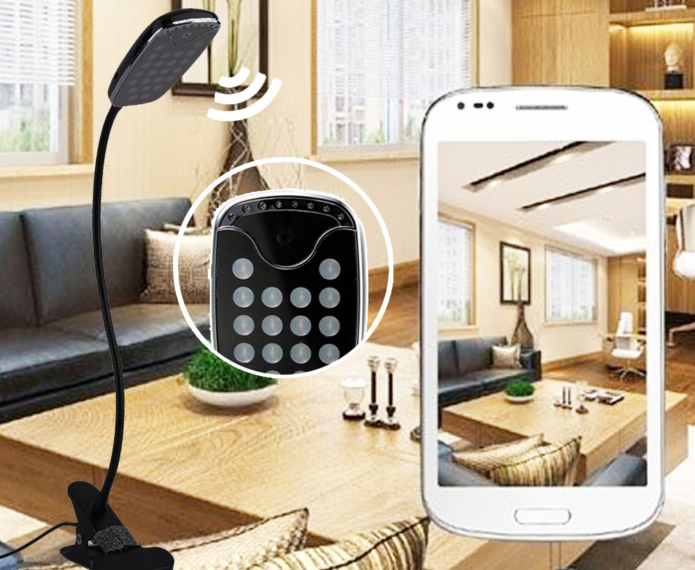 LED-pöytävalaisin piilotetulla kameralla, WiFi