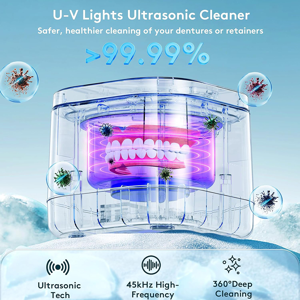 ultraäänipidinpuhdistin hammasproteesin puhdistusaine U-V 99,99 % kevyt puhdistus