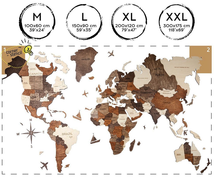 3D-puumaalaus maailmankartan koosta XXL