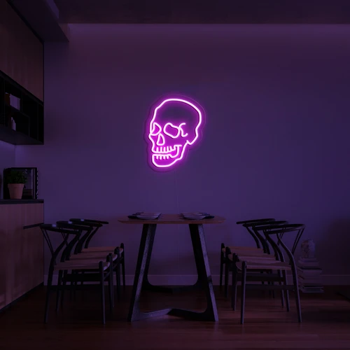 3D hehkuva neonlogo kallon seinällä